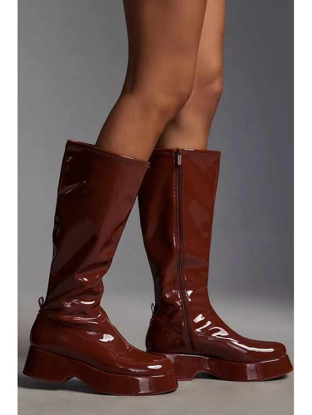 NWOT EUC Circus by Sam Edelman Brown Patent Platform Gogo Knee-High Boots Size 8